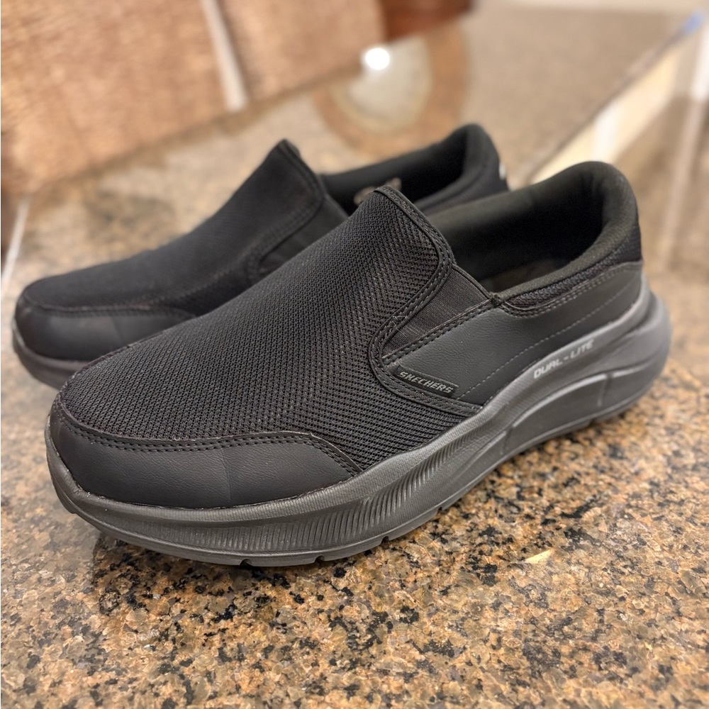 Skechers Men's Black Mesh Slip-Ons